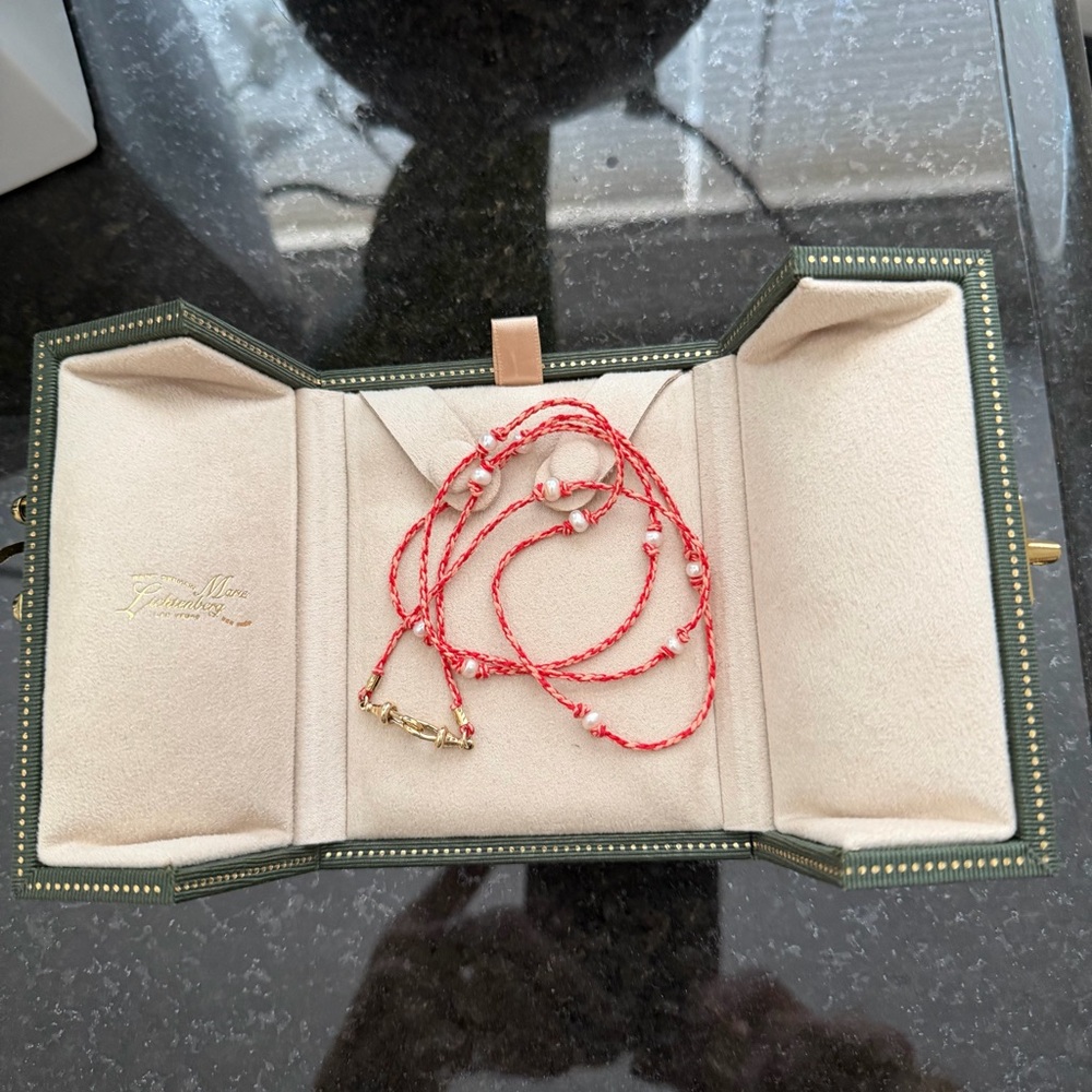 Marie Lichtenberg 29” 9K Cultured Pearl and Silk Cord Station Necklace Chain